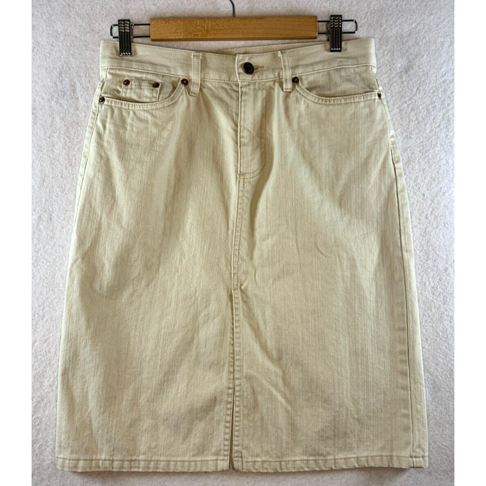 Vintage Old Navy Womens Off White Jean Skirt Sz 4 Preppy New England Coastal Y2K